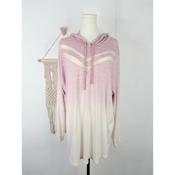 Torrid Plush Lace Inset Hoodie Pink Ombre Mauve Plus Size 3X Pullover - Picture 4 of 12